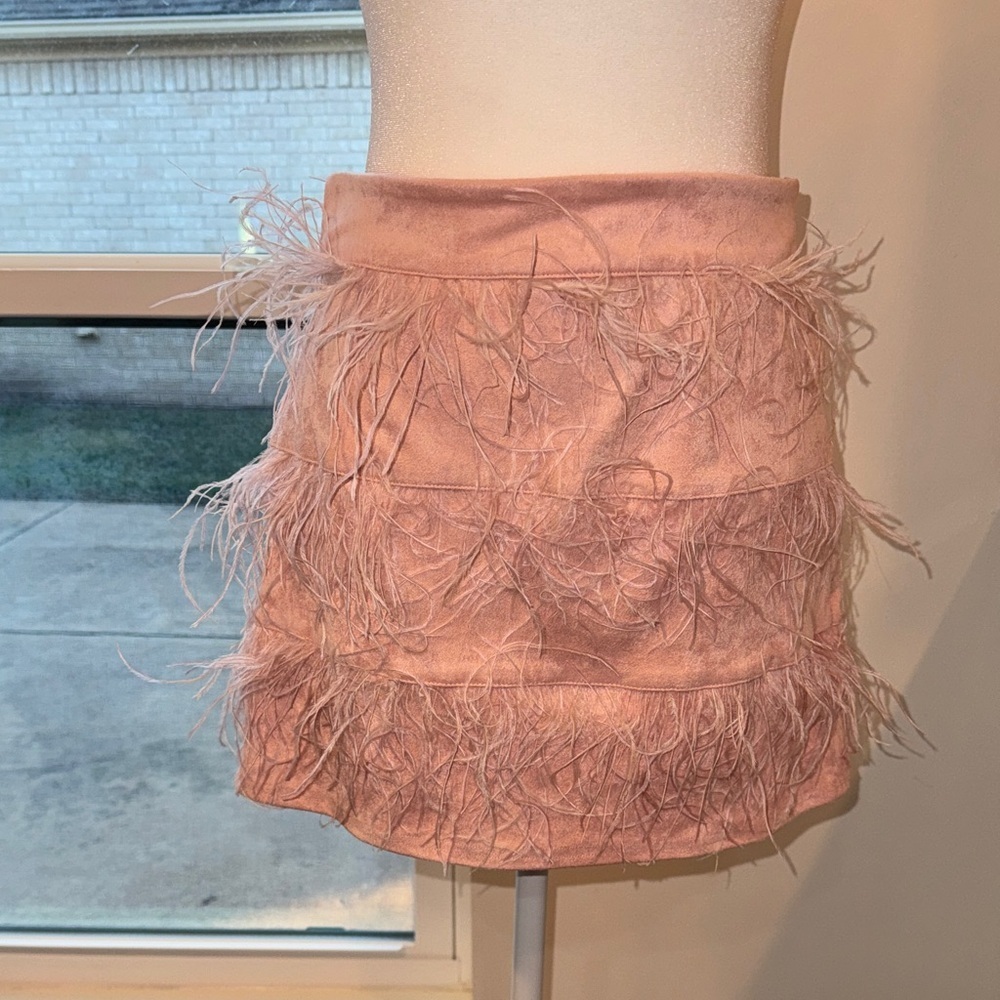 Suede Feathered Mini Skirt Blush